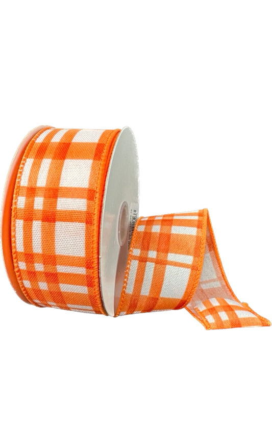 Wired Orange Watercolor Tuttola Plaid Ribbon- 1.5” x10 Yards