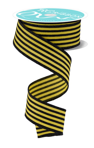 Wired Yellow and Black Vertical Stripe Glitter Accent Ribbon- 1.5”x10 Yards