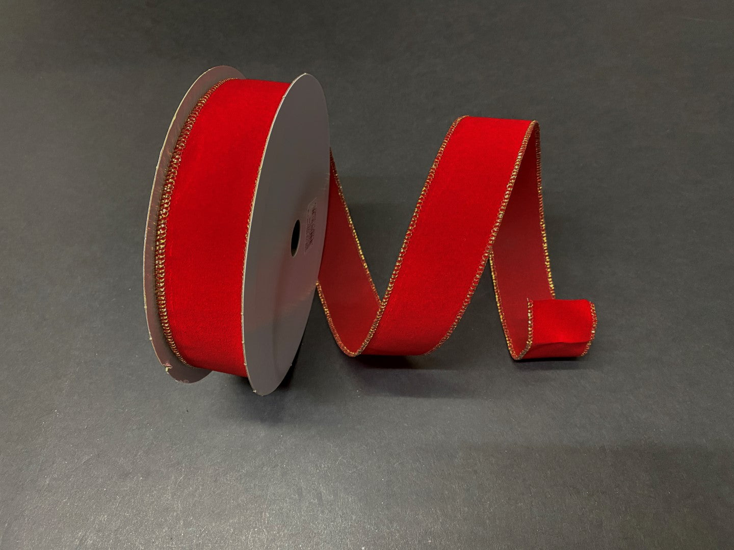 Wired Christmas Red Velvet Gold Edge Ribbon- 1.5”x50 Yards