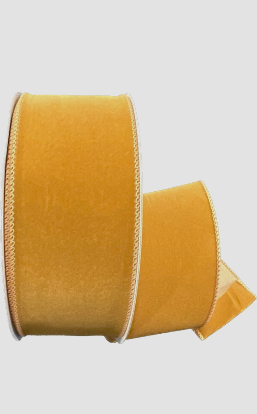 Wired Tan Flat Velvet Ribbon-2.5”x50 Yards