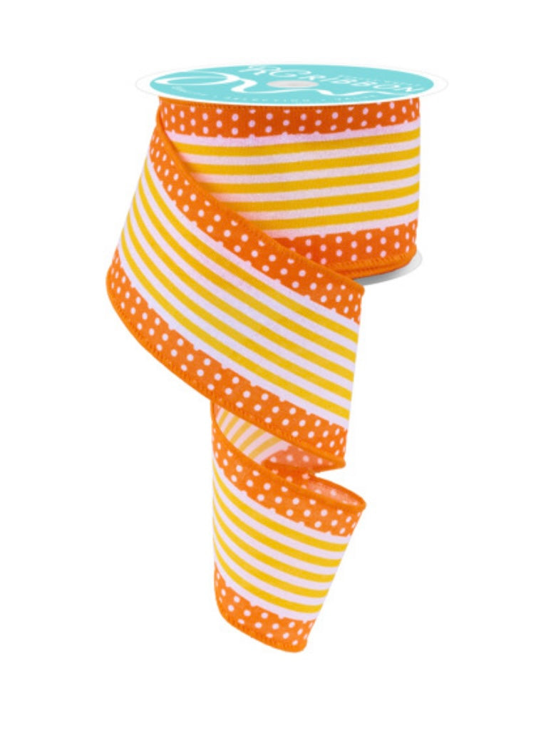 10 Yards - 2.5" Yellow Stripes and Polka Dots Glitter Accent Ribbon