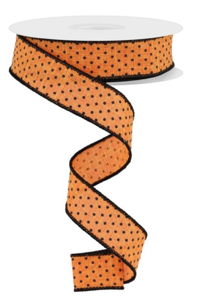 Wired Orange and Black Swiss Dot Ribbon- 7/8”x10 Yards