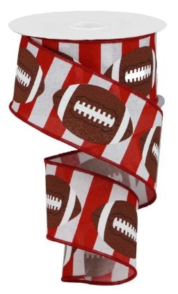 Wired Red and White Stripe Football Ribbon-2.5”x10 Yards