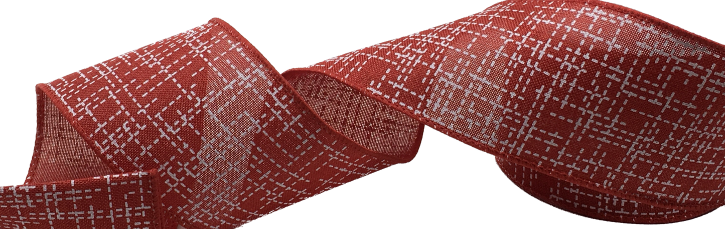 10 Yards - 2.5" Wired Red and White Patterned Ribbon