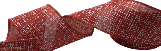 10 Yards - 2.5" Wired Red and White Patterned Ribbon