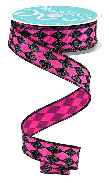 Wired Black and Pink Harlequin Ribbon- 7/8”x10 Yards