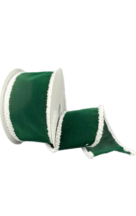 Wired Hunter Green Velvet with Super Fuzz Edge Ribbon-2.5”x10 Yards