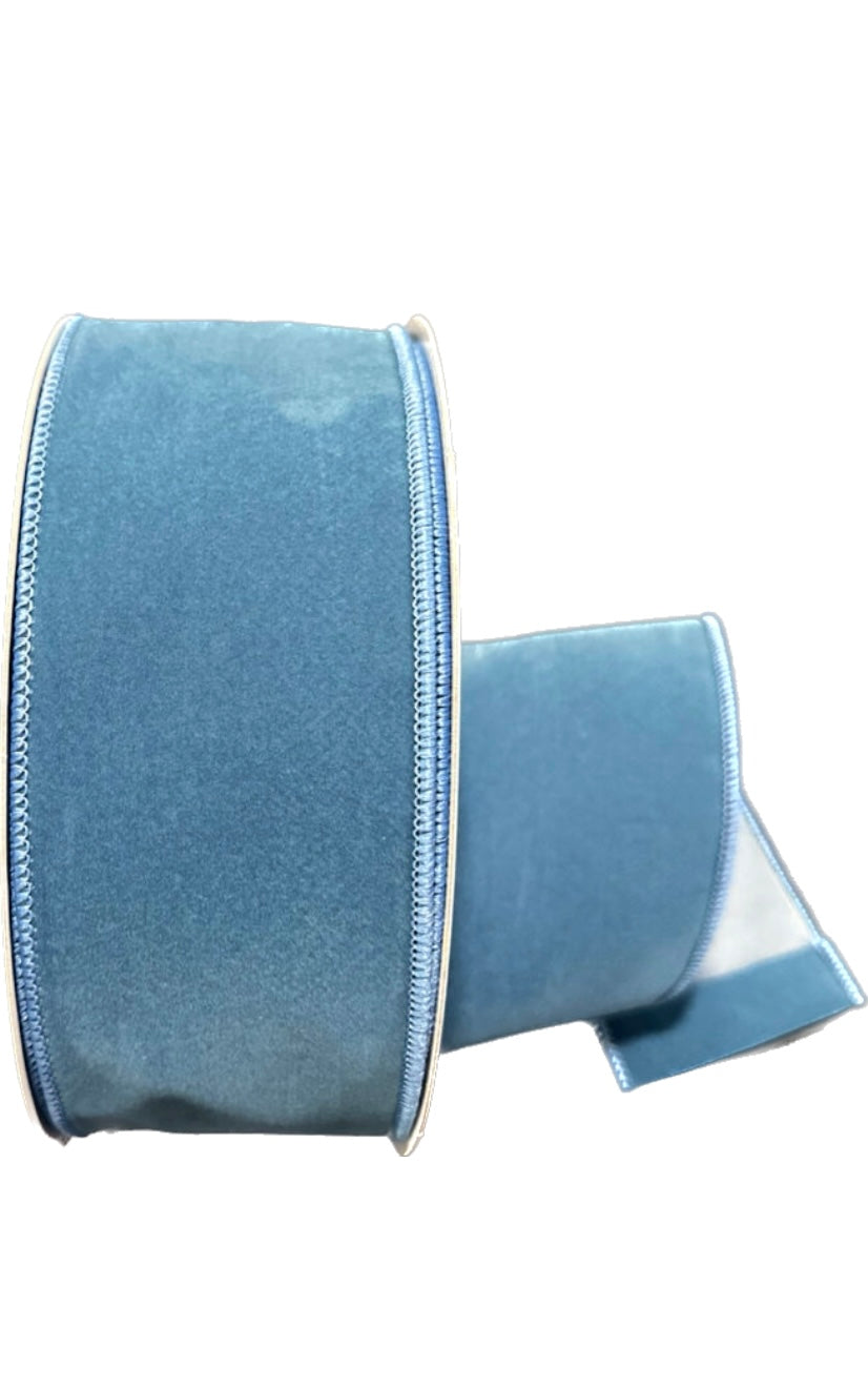 Wired Dusty Blue  Velvet Ribbon- 2.5”x50 Yards
