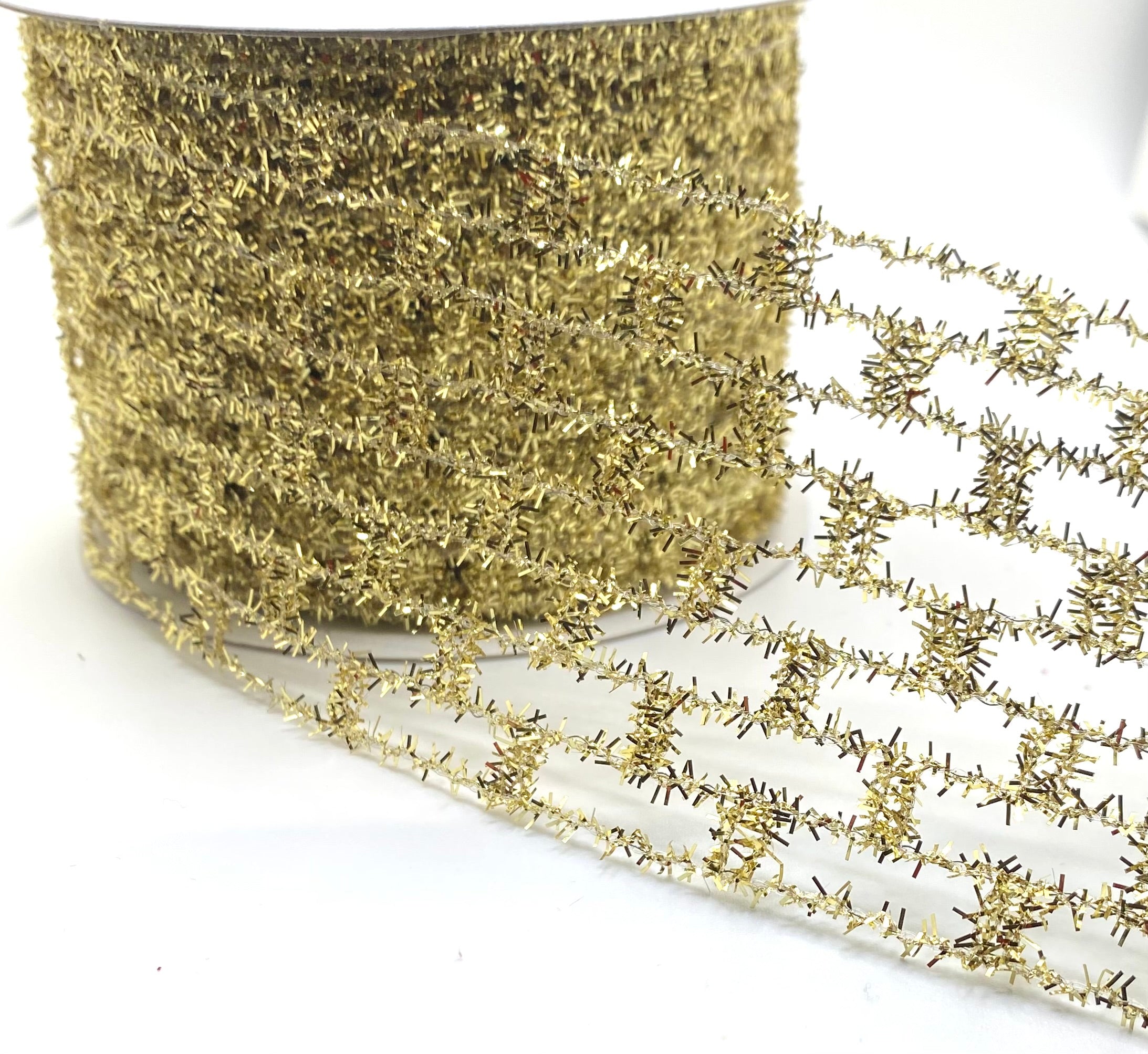 Wired Gold Sparkle Expandable Tinsel Ribbon-2.5”x10 Yards ...