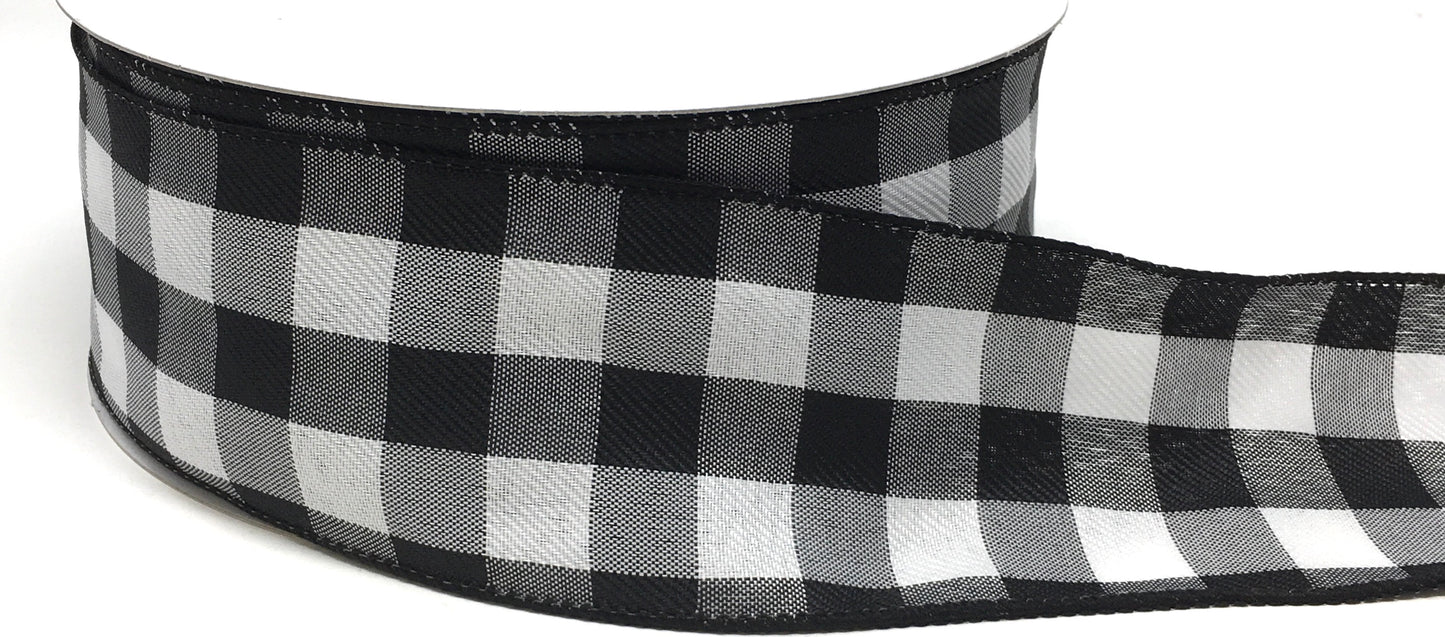 50 Yards - 2.5” Wired Black and White Check Ribbon