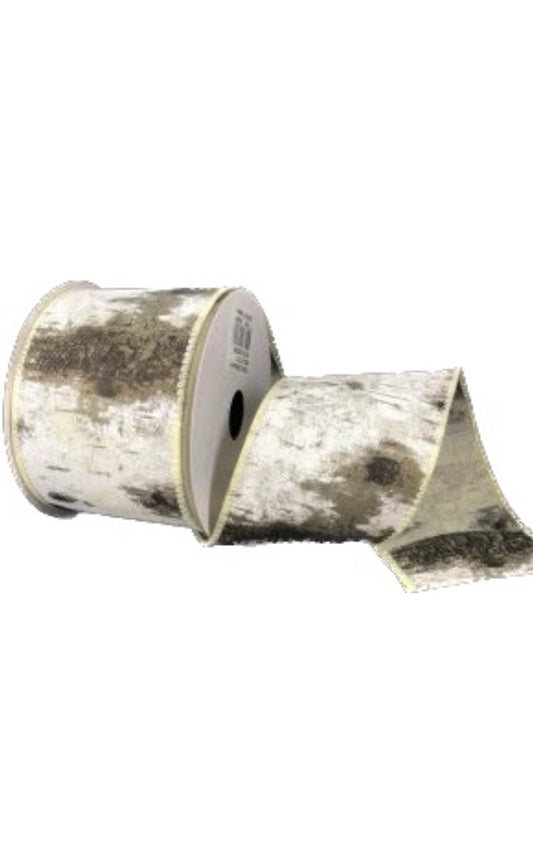 Wired Mossy Birch Bark Ribbon - Winter Ribbon - Hunting Ribbon- 2.5”x10 Yards