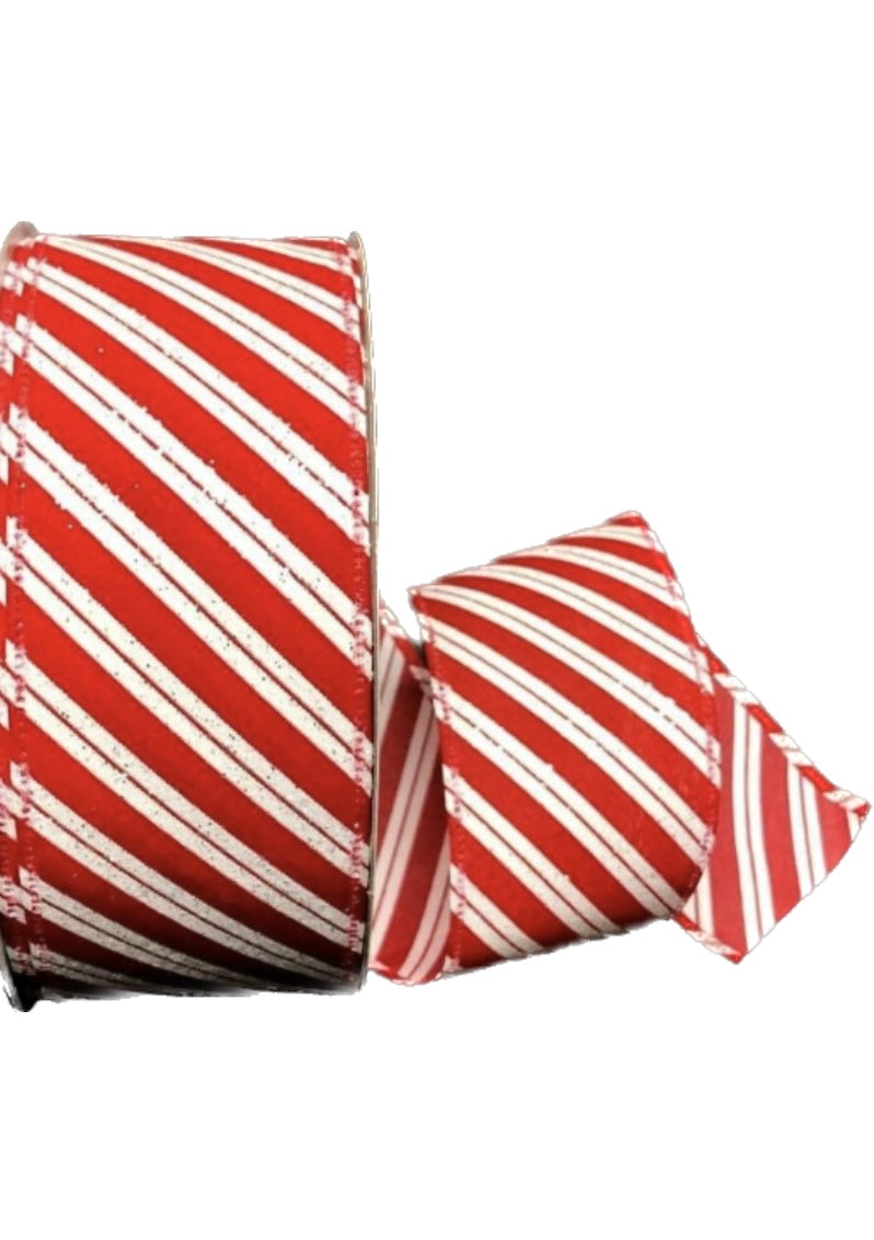 50 Yards - 2.5” Red and White Candy Cane Stripe Christmas Ribbon