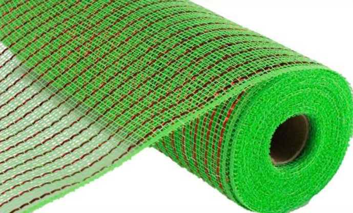 10”x10yd Lime Green with Red Foil Matte Metallic Deco Poly Mesh