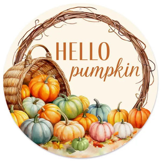 Hello Pumpkin Fall Wreath Sign-12” Round