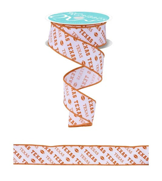 Wired Burnt Orange and White Texas Ribbon-1.5”x10 Yards