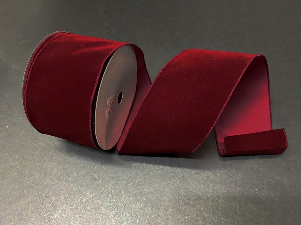 Wired Burgundy Velvet with Matching Edge Ribbon- 4”x50 Yards