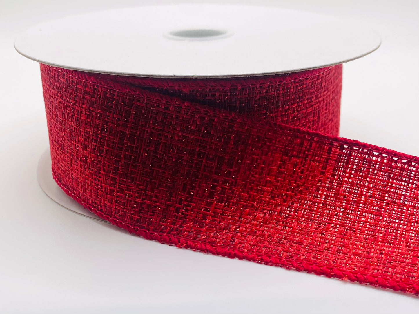 10 Yards - 1.5” Wired Moss Red Metallic Tweed Ribbon