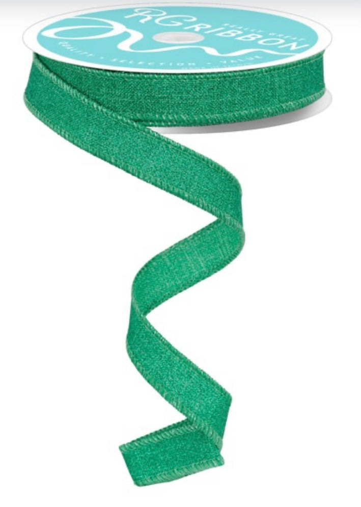 10 Yards - 5/8” Wired Jadeite Green Glitter Ribbon
