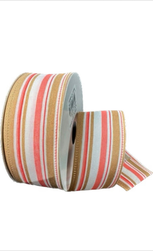 Wired Melon Tan Varied Striation Stripes Ribbon- 1.5” x10 Yards