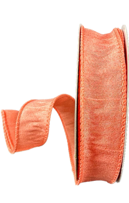 10 Yards - 7/8” Wired Coral Faux Dupioni Ribbon