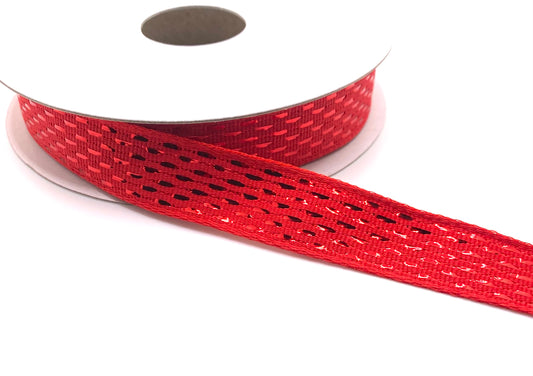 10 Yards - 5/8" Wired Red Metallic Dash Ribbon