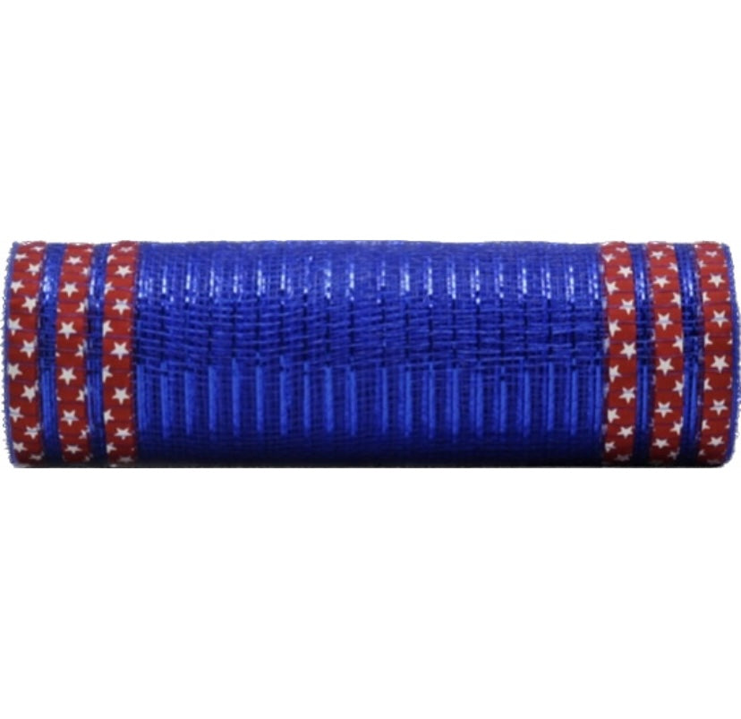 10 inch x 10 Yards Blue with Red Borders and White Stars Mesh