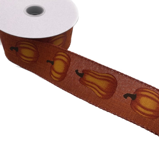 10 Yards - 1.5” Wired Rust Linen Orange Pumpkin Ribbon