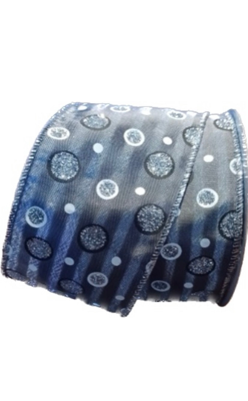 Wired Gray Silver and White Dot Ribbon-2.5”x10 Yards