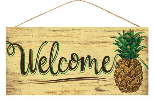 12.5”x6” Welcome Pineapple Wreath Sign