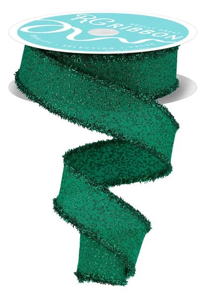 Wired Emerald Irregular Spotted Glitter/Tinsel Ribbon- 1.5” x10 Yards