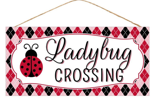 12.5”x6” Ladybug Crossing Wreath Sign