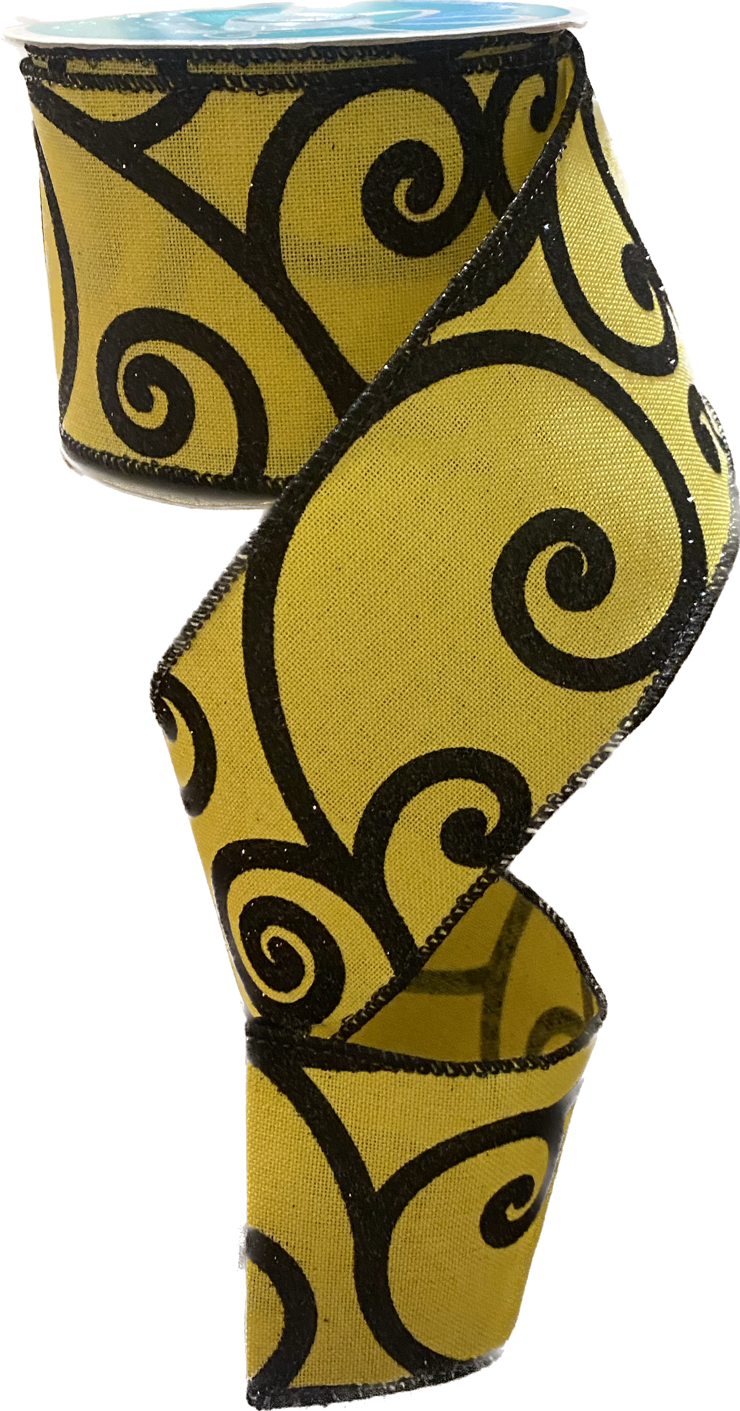 10 Yards - 2.5" Yellow with Black Glitter Swirl Accent Ribbon