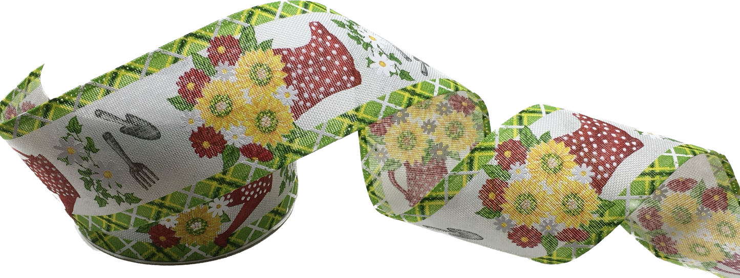 10 Yards - 2.5" Wired Gardening Rain Boots and Flowers Print Ribbon