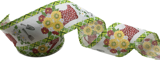 10 Yards - 2.5" Wired Gardening Rain Boots and Flowers Print Ribbon