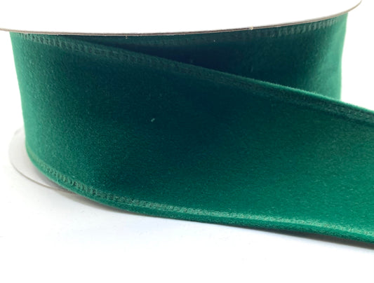 10 Yards - 1.5”Wired Green Velvet Ribbon