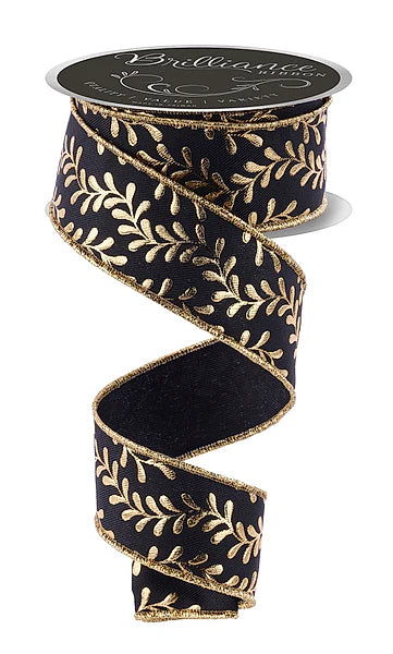 Wired Foil Leaf Swirl Ribbon- 1.5”x10 Yards
