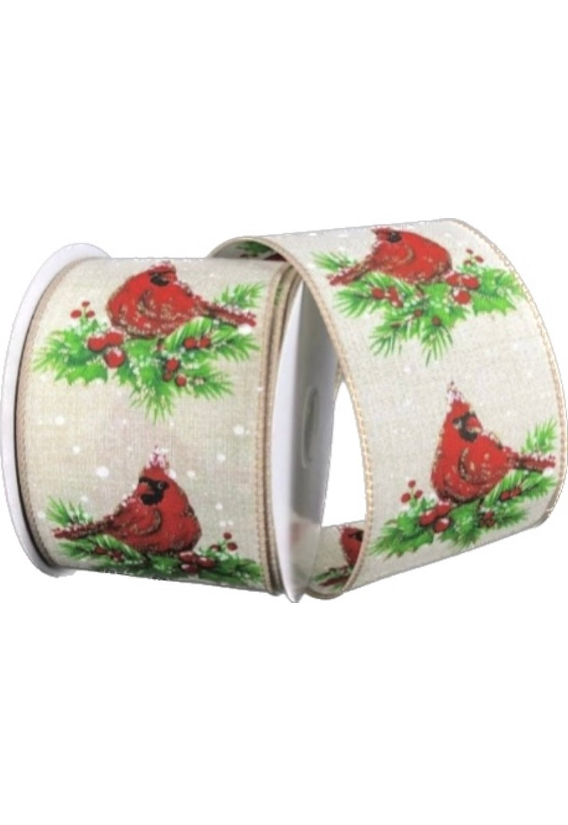 10 Yards - 2.5” Wired Cardinal Holly Berry Glitter Accent Ribbon