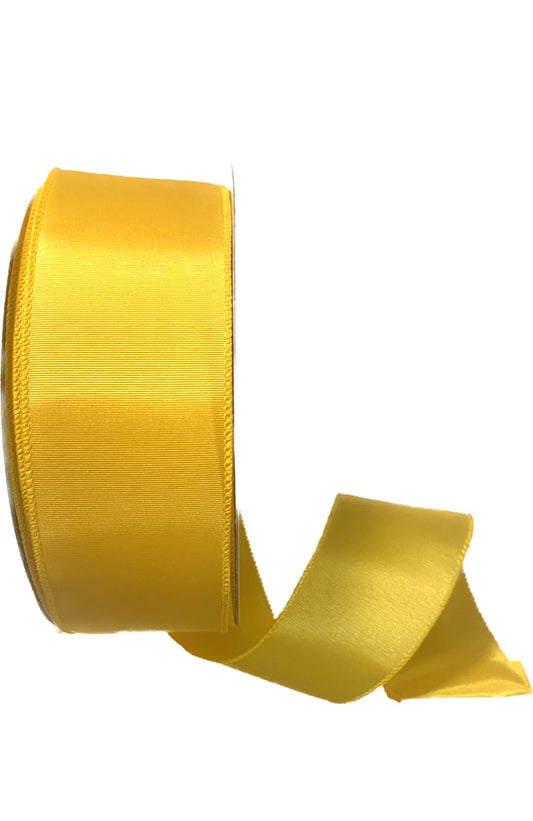50 Yards - 2.5” Wired Yellow Ribbed Satin Ribbon