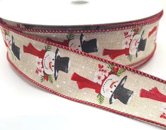 50 Yards - 1.5” Wired Christmas Snowman Ribbon