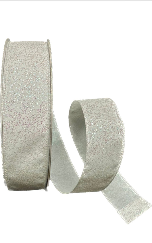 Wired White Glitter Christmas Ribbon-1.5”x50 Yards