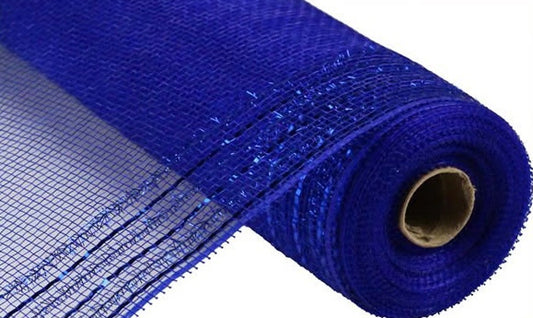 Royal Blue Border Stripe Metallic Mesh-10.5”x10 Yards