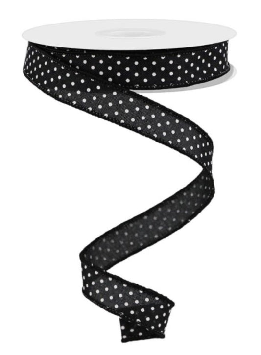 10 Yards - 5/8" Wired Black and White Raised Swiss Dot Ribbon