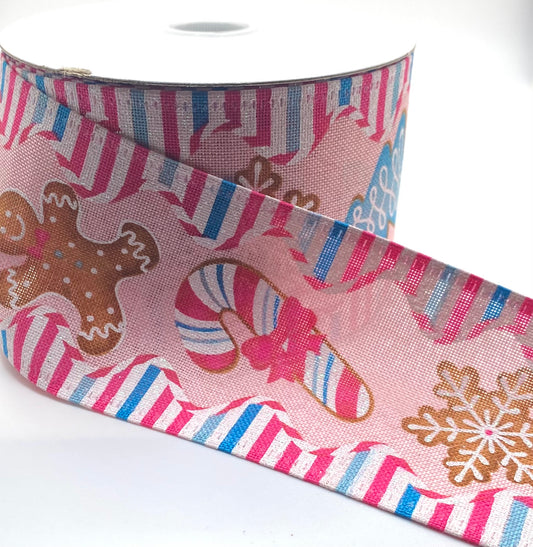 10 Yards - 2.5" Wired Gingerbread Candy Tree Ribbon