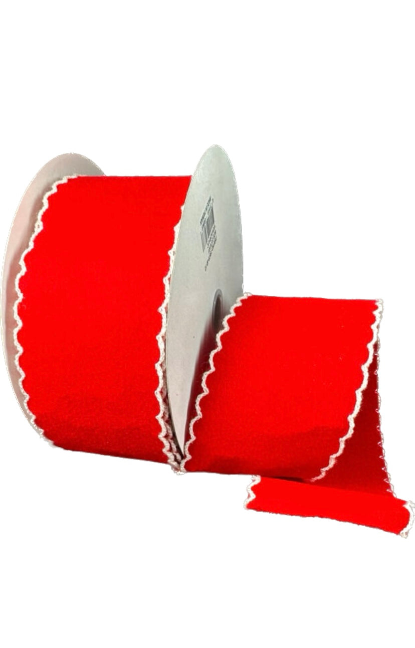 Red Felt White Scallop Edge- 2.5”x10 Yards