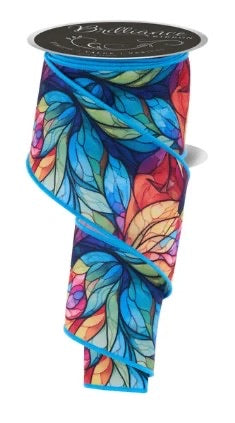 Wired Multi Color Stained Glass Ribbon-2.5”x10 Yards