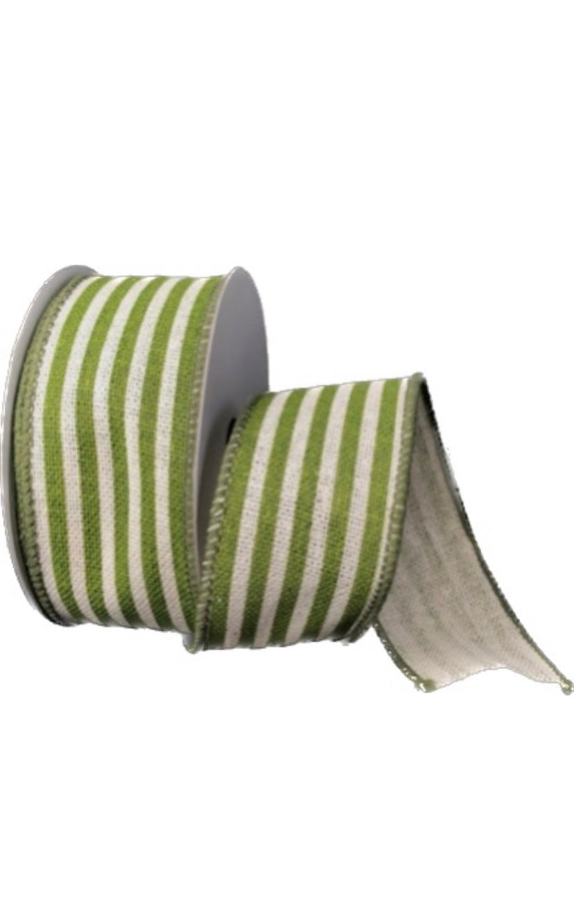 Wired Cream Canvas Ribbon with Kiwi Cabana Stripes-1.5”x10 Yards