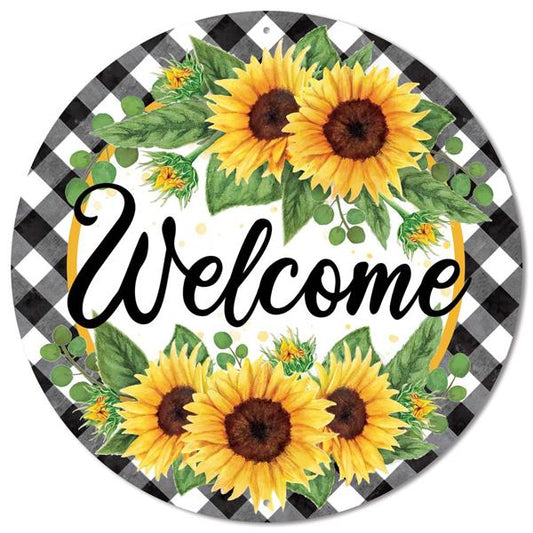 12” Round Metal Fall Welcome Sunflower Wreath Sign