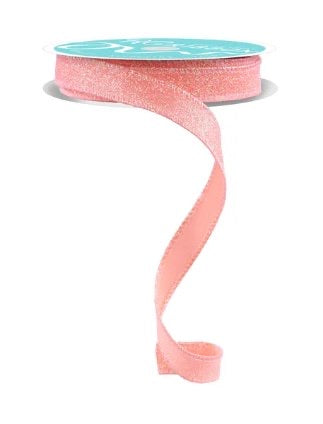 10 Yards - 5/8” Wired Coral Iridescent Glitter on Satin Ribbon