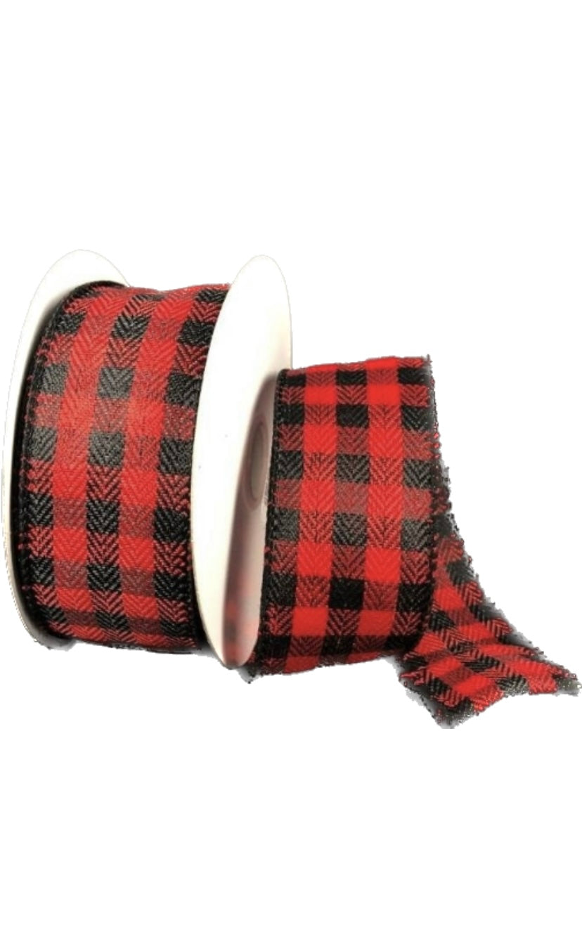 Wired Red and Black Check Ribbon-1.5”x10 Yards