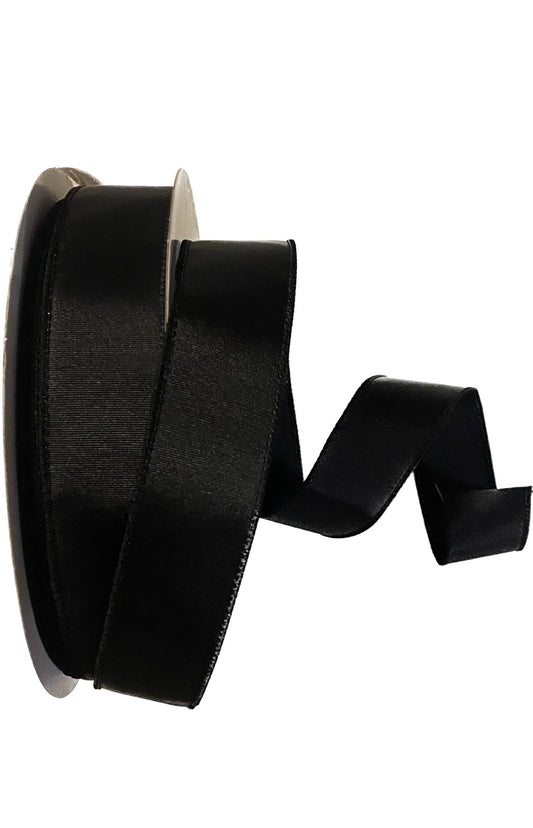 Wired Black Ribbed Satin Ribbon-1.5”x50 Yards